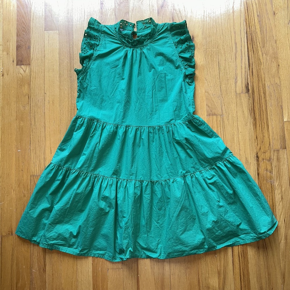 Saiph Dress M Ruffle Eyelet Sleeveless Tiered Kelly Green Boho Summer Italy